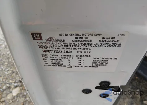 2004 GMC Envoy Slt z USA, uszkodzony, nr VIN 1GKDT13S342124628